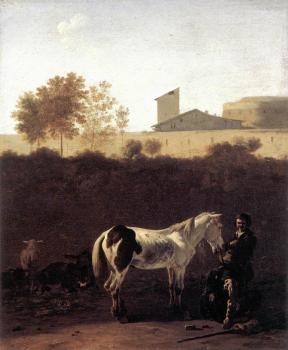 卡雷爾 迪雅爾丹 Italian Landscape with Herdsman and a Piebald Horse